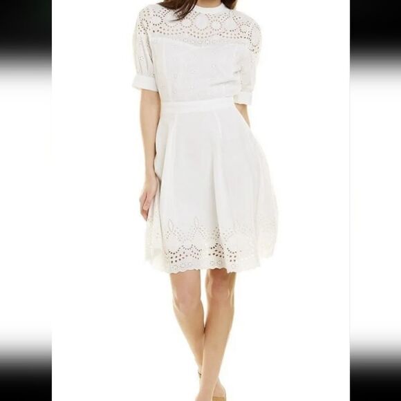 NWT Walter baker Nicolette broderie anglaise-trimmed cotton-gauze mini dress sz8 - Picture 2 of 4